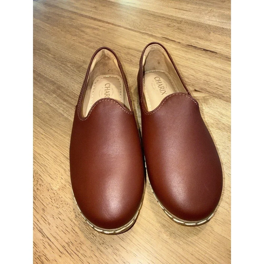 Charix Cognac Brown Leather Slip On Flats Shoes Women's Size 39 8.5/9 NEW No Box